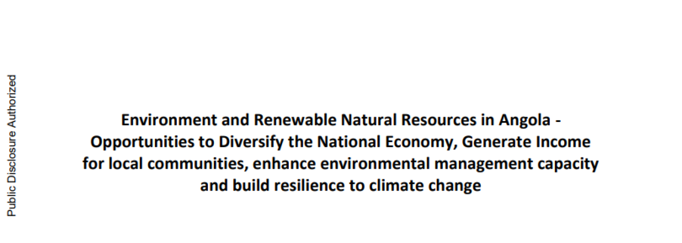 Environment and Renewable Natural Resources in Angola - Opportunities to Diversify the National Economy, Generate Income for local communities, enhance environmental management capacity and build resilience to climate change